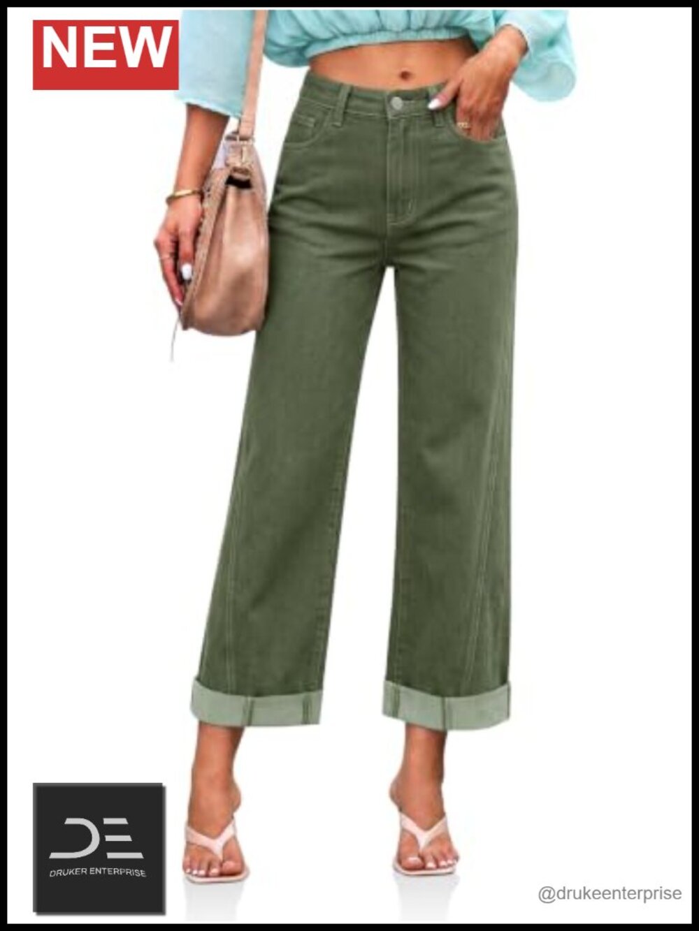 Women's Cropped Cuffed Wide Leg Barrel Jeans High Waisted Stretch Denim Pants
